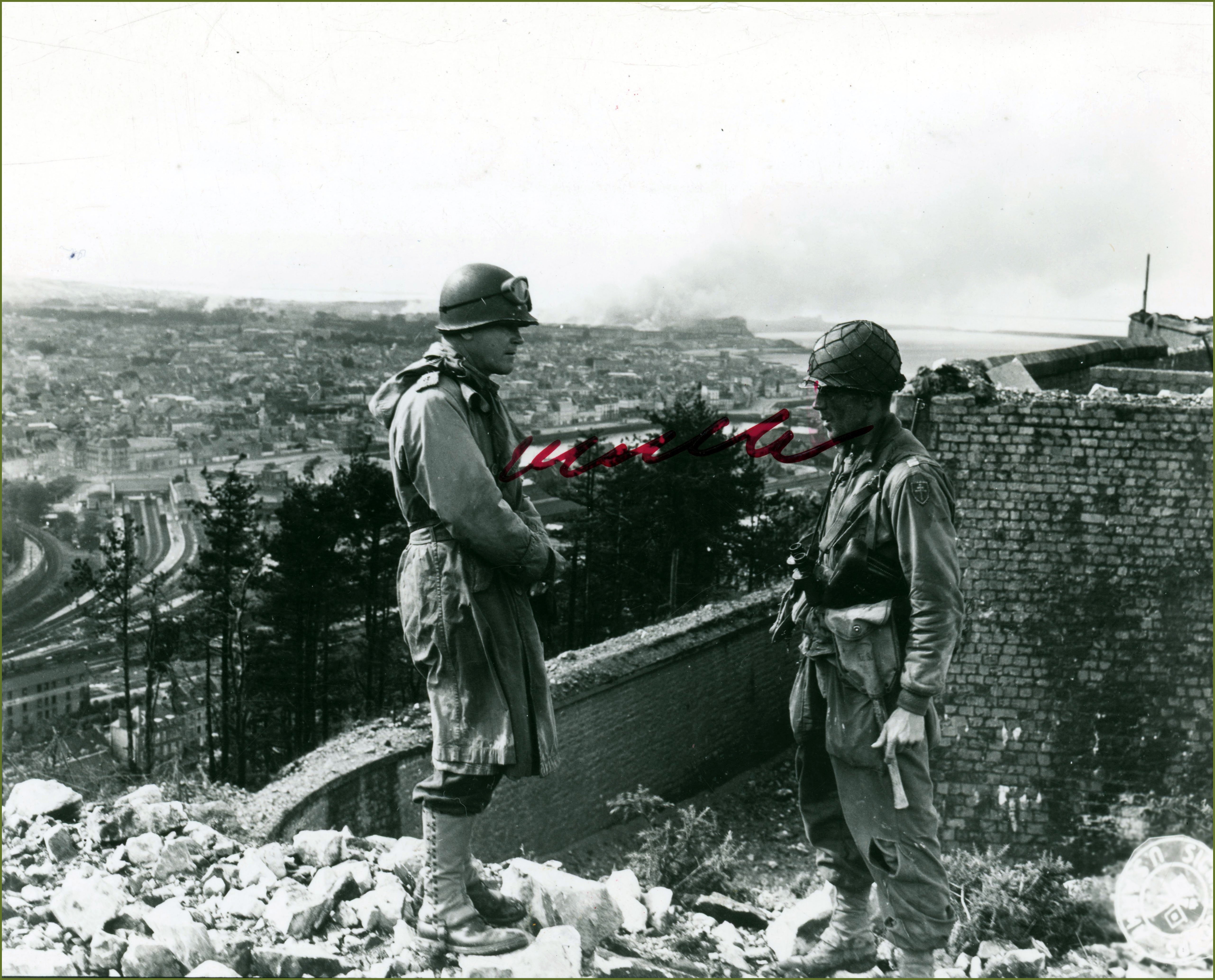 General Collins and Captain Robert Kirkpatrick on the heights of Fort du Roule