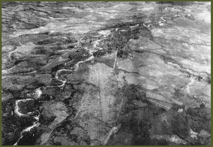 An aerial view of the Dien Bien Phu valley in 1953