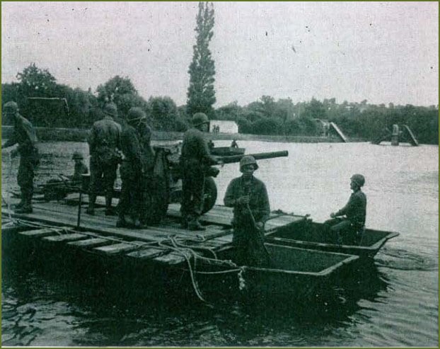 314th Infantry Regiment crossing the Mayenne River at Changé, north of Laval.