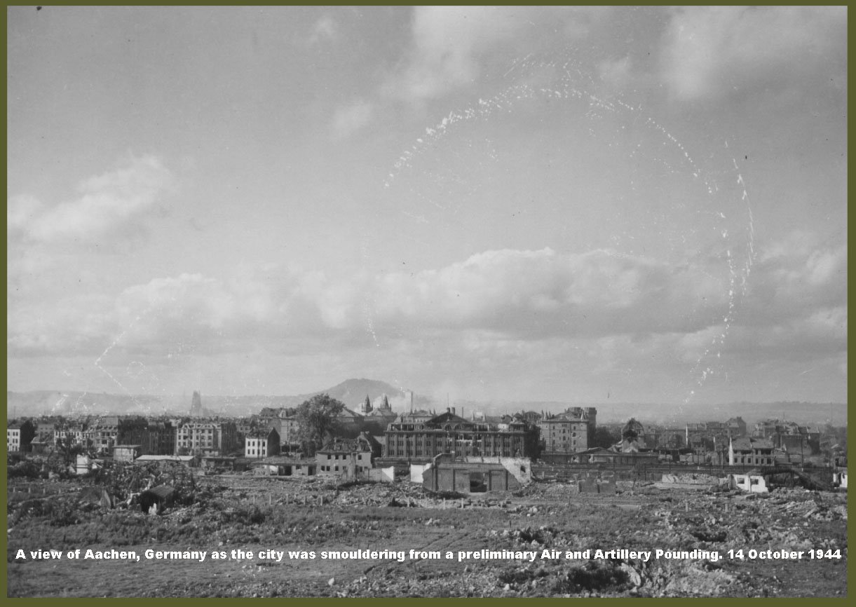 A View Of Aachen, Germany As The City Was Smouldering From A Preliminary Air And Artillery Pounding. 14 October 1944
