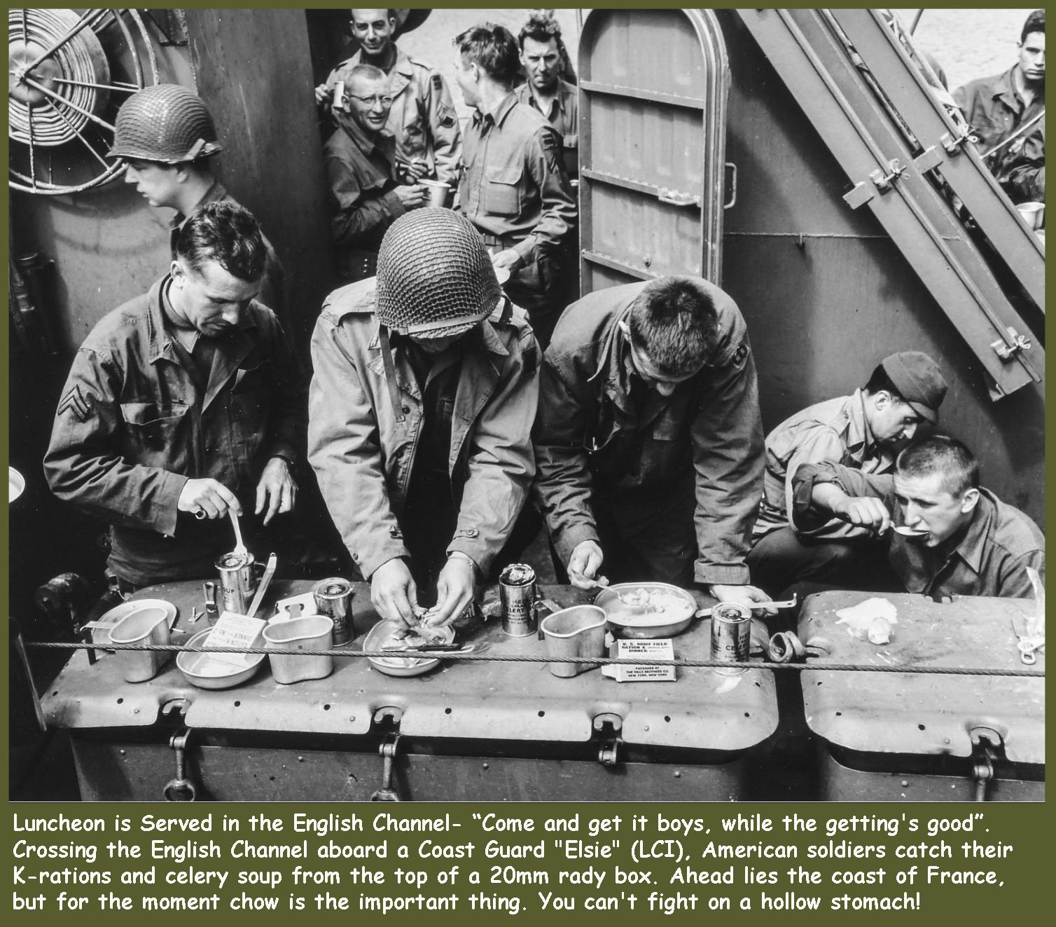 American Soldiers Crossing the English Channel aboard a Coast Guard Elsie (LCI)