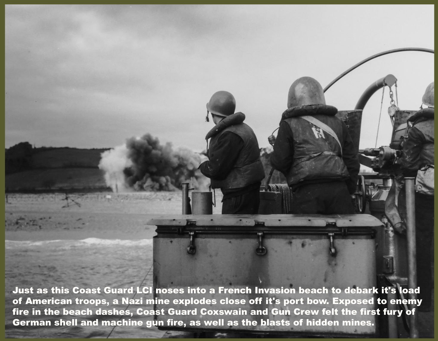 Coast Guard LCI as a Nazi Mine Explodes Close off Its Port Bow