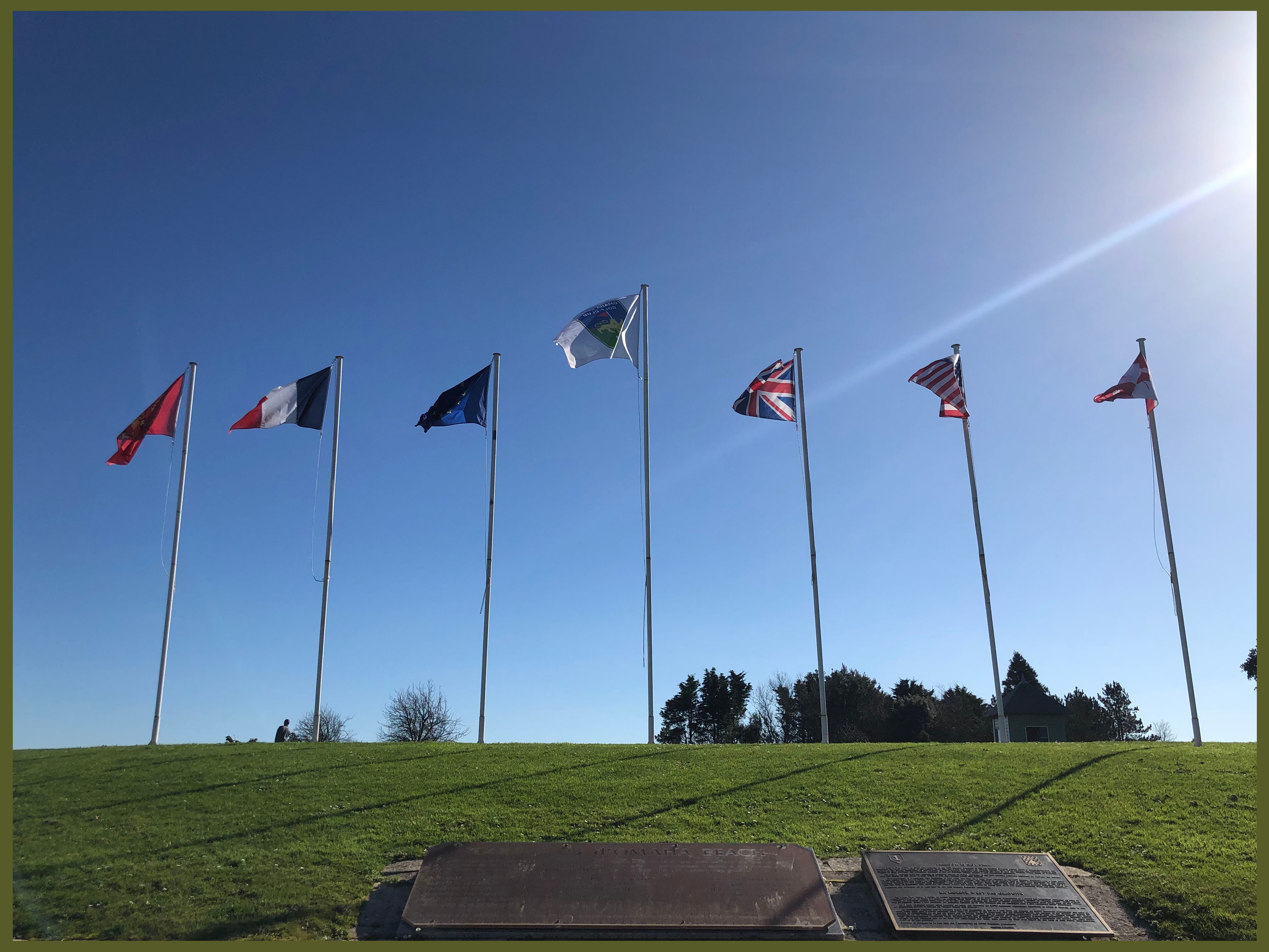 Commemorative plaque and flags