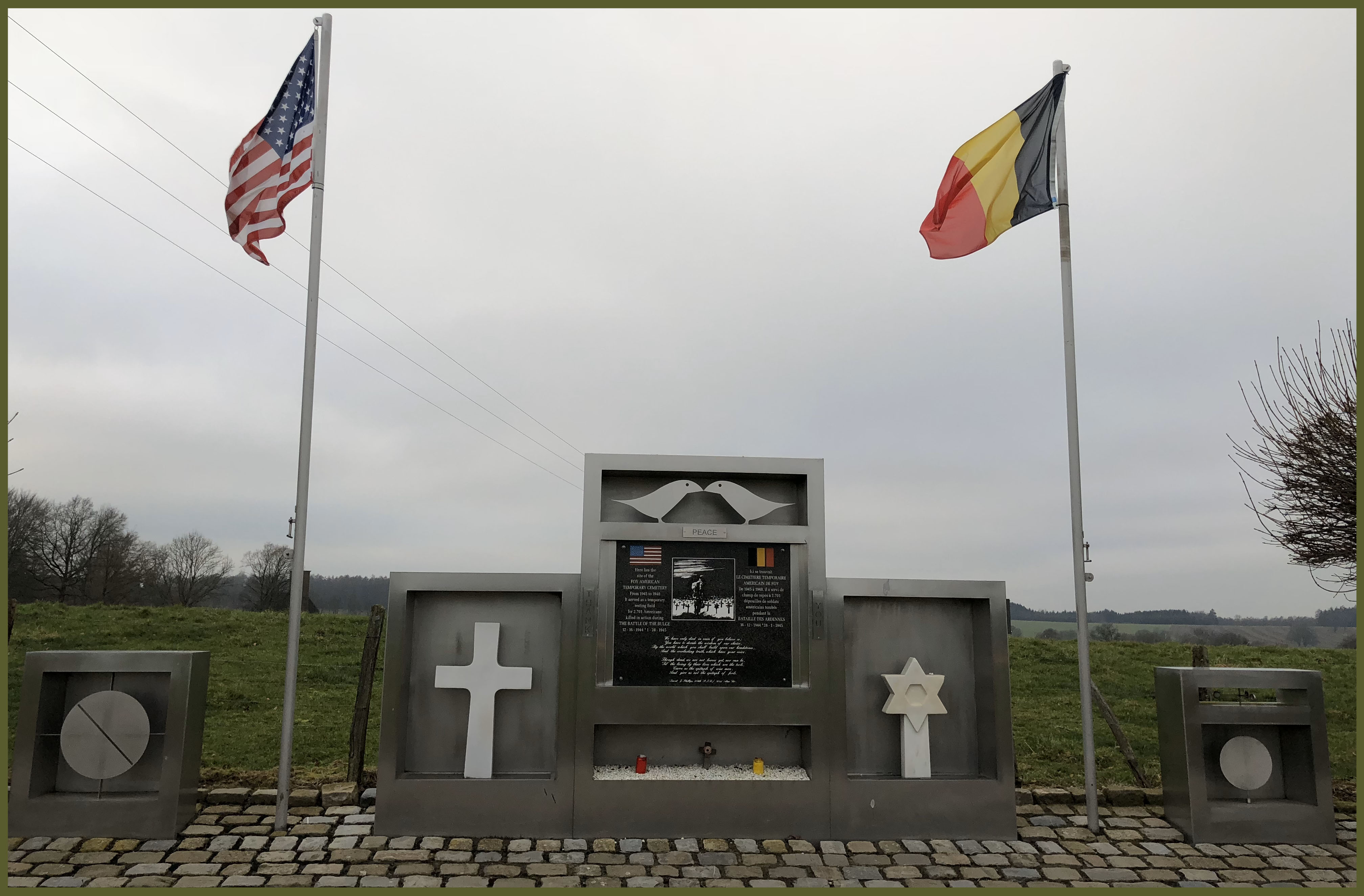 Foy Monument with flags
