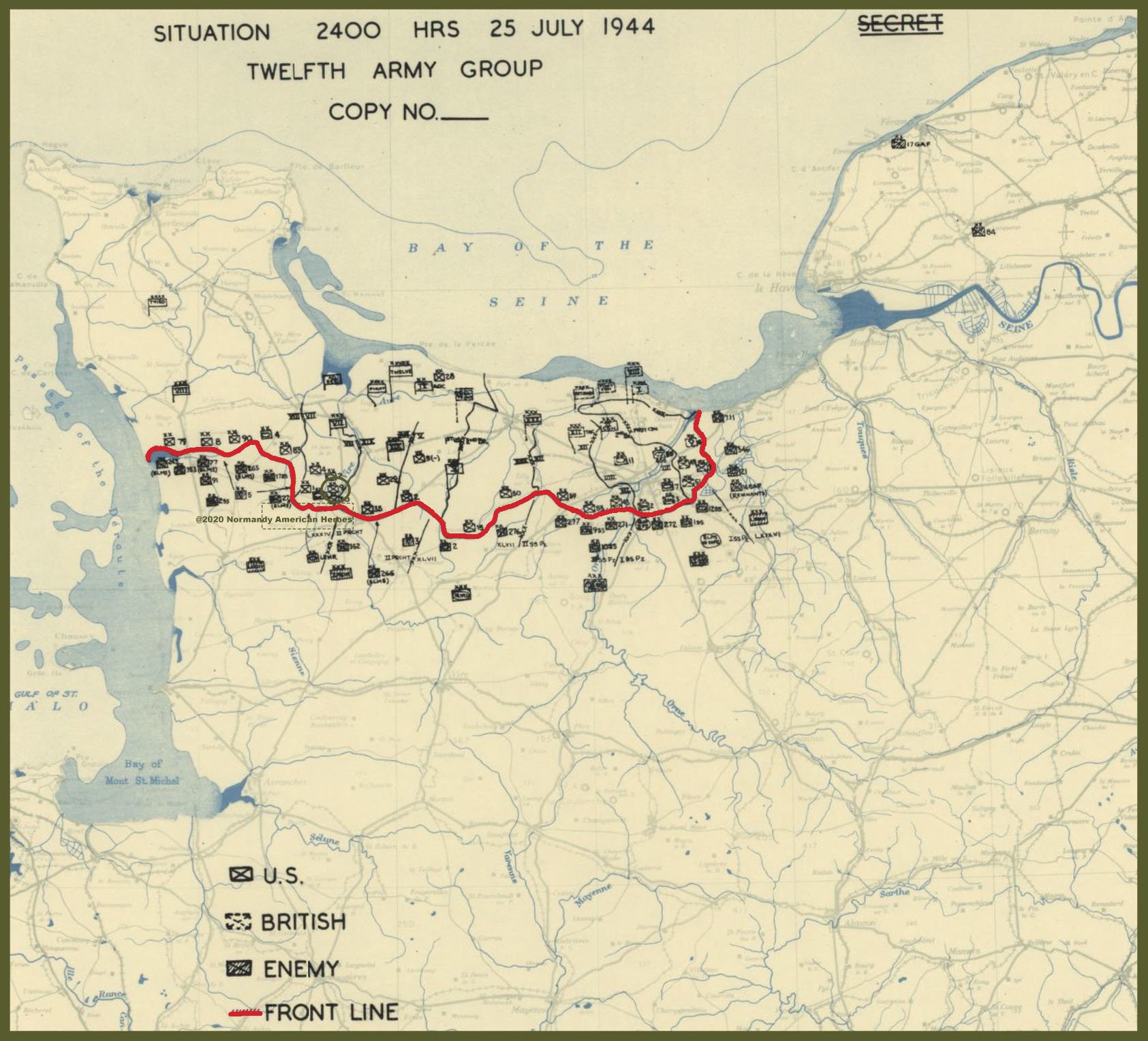 HQ Twelfth Army Group situation map 25 July 1944