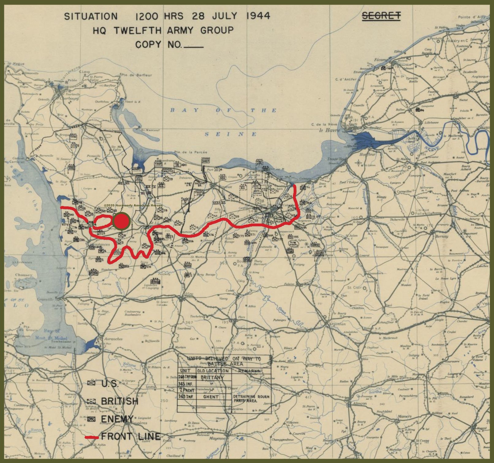 HQ Twelfth Army Group situation map 28 July 1944
