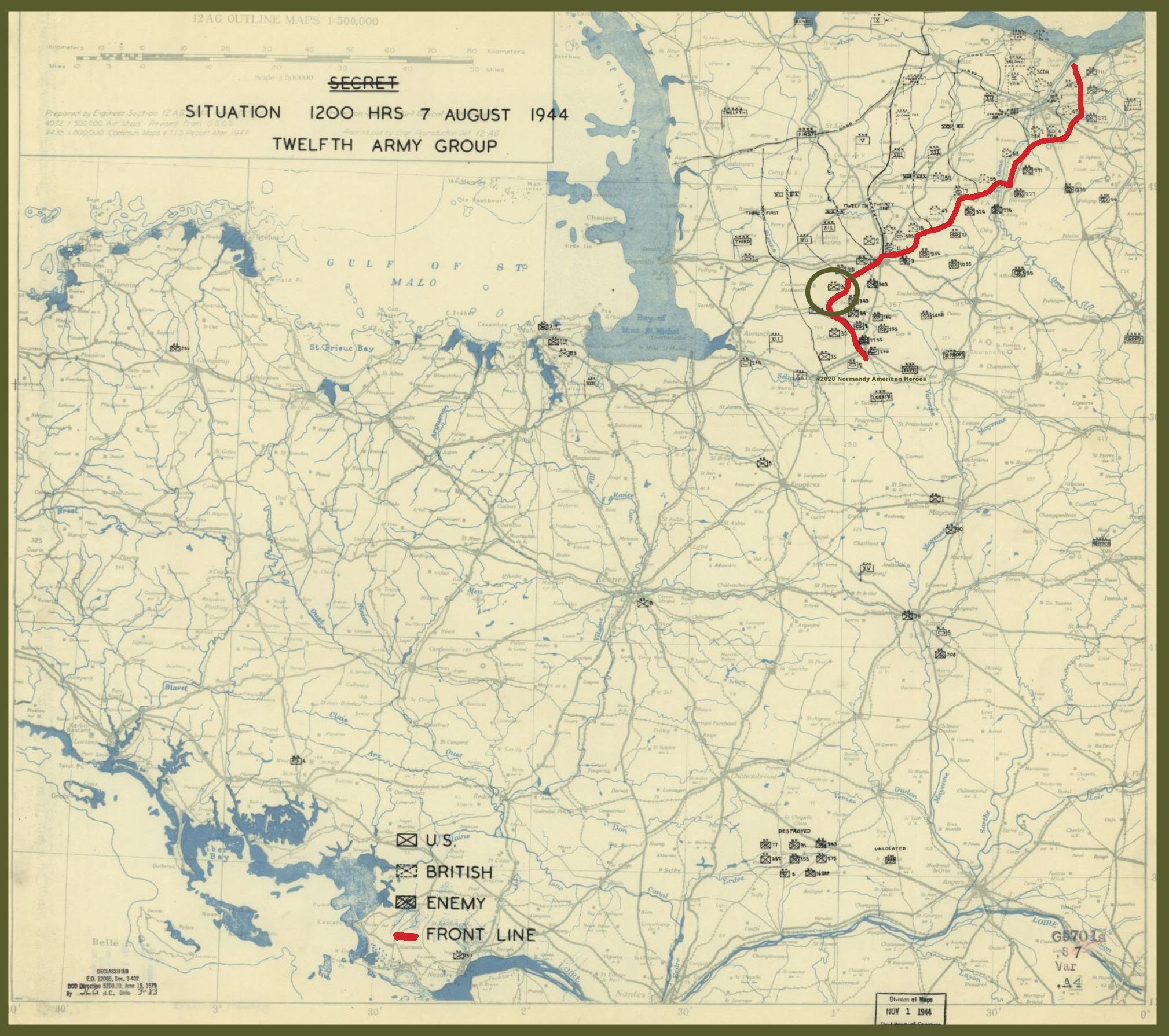 HQ Twelfth Army Group situation map 7 August 1944 Library of Congress