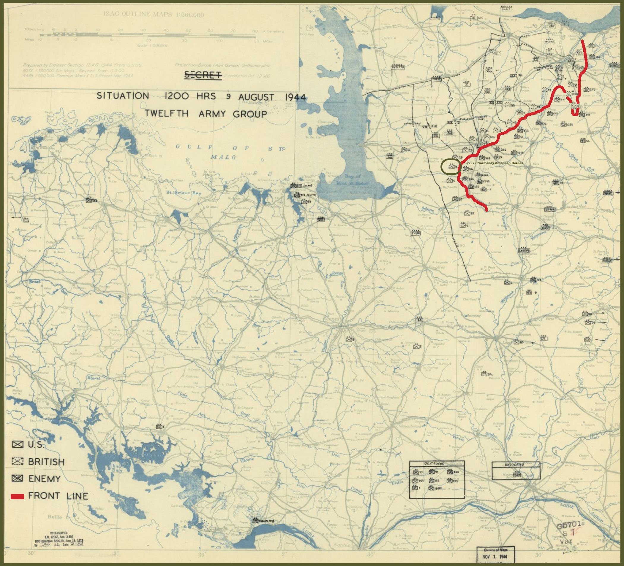 HQ Twelfth Army Group situation map 9 August 1944