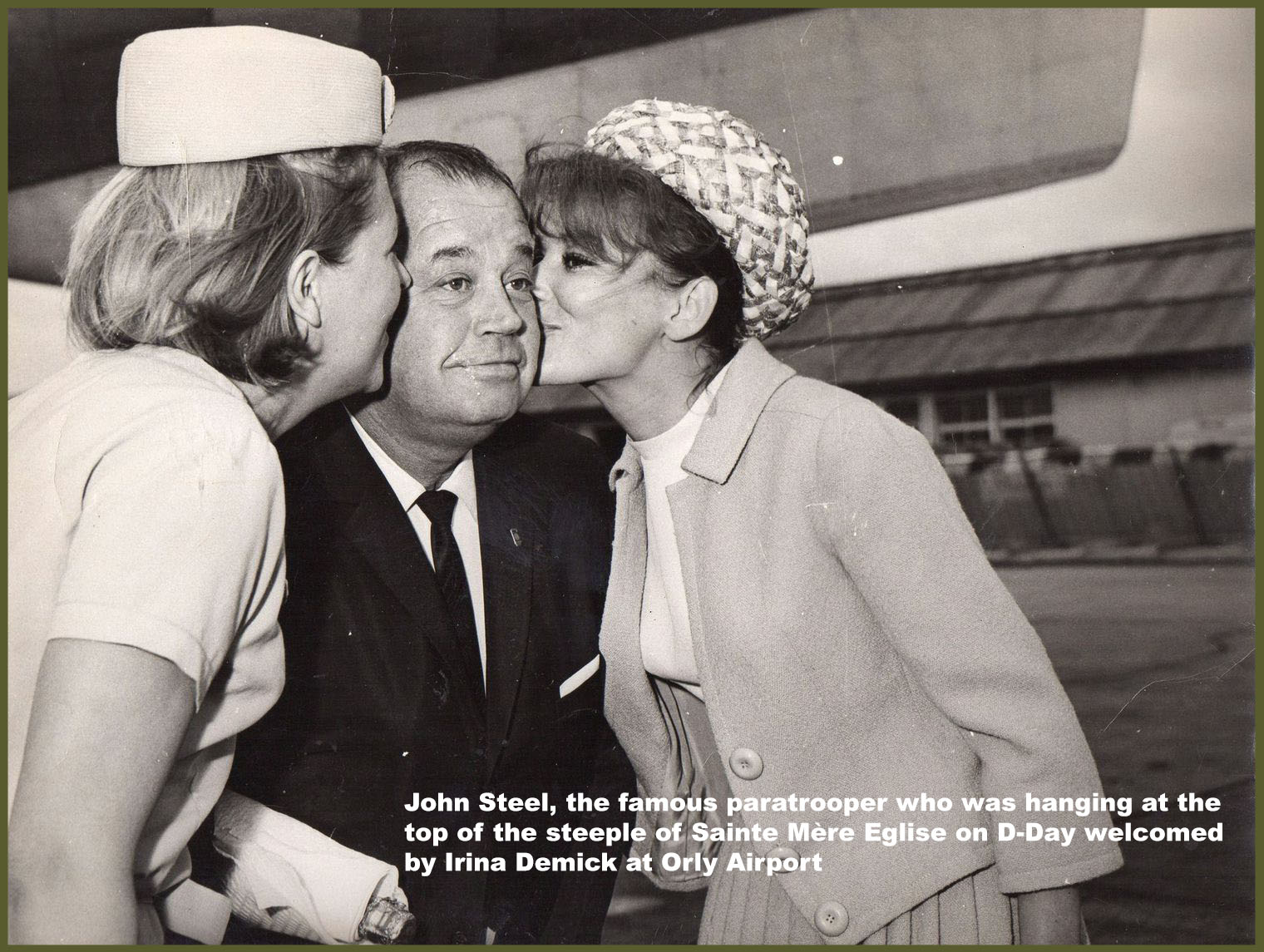 John Steel with the actress Irina Demick on the right Orly airport 1964 copy