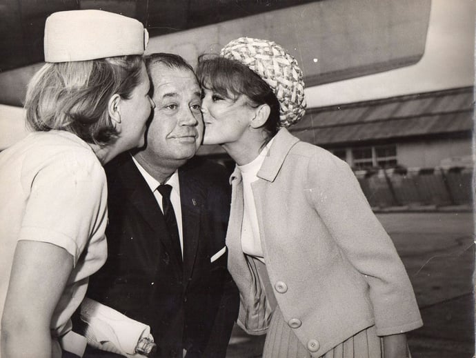 John Steel with the actress Irina Demick on the right Orly airport 1964.jpg