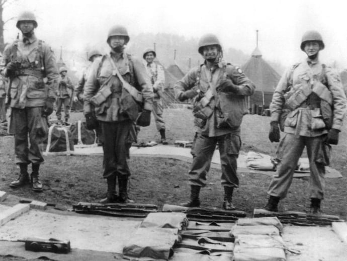 John Steele 2nd from right Spring 1944 UK.jpg