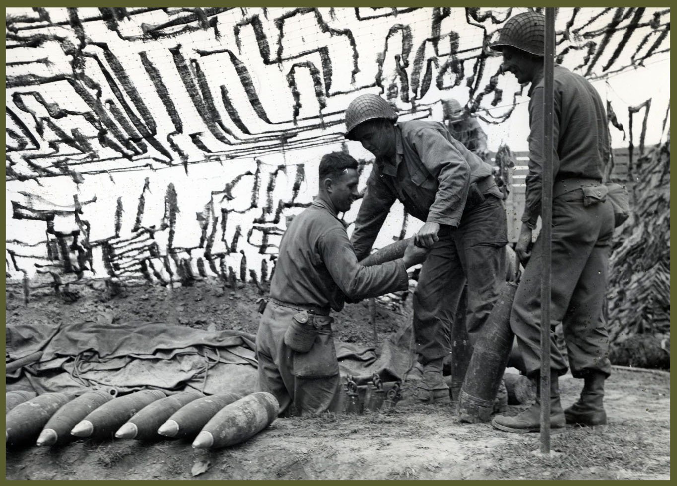 Soldiers piling ammunitions