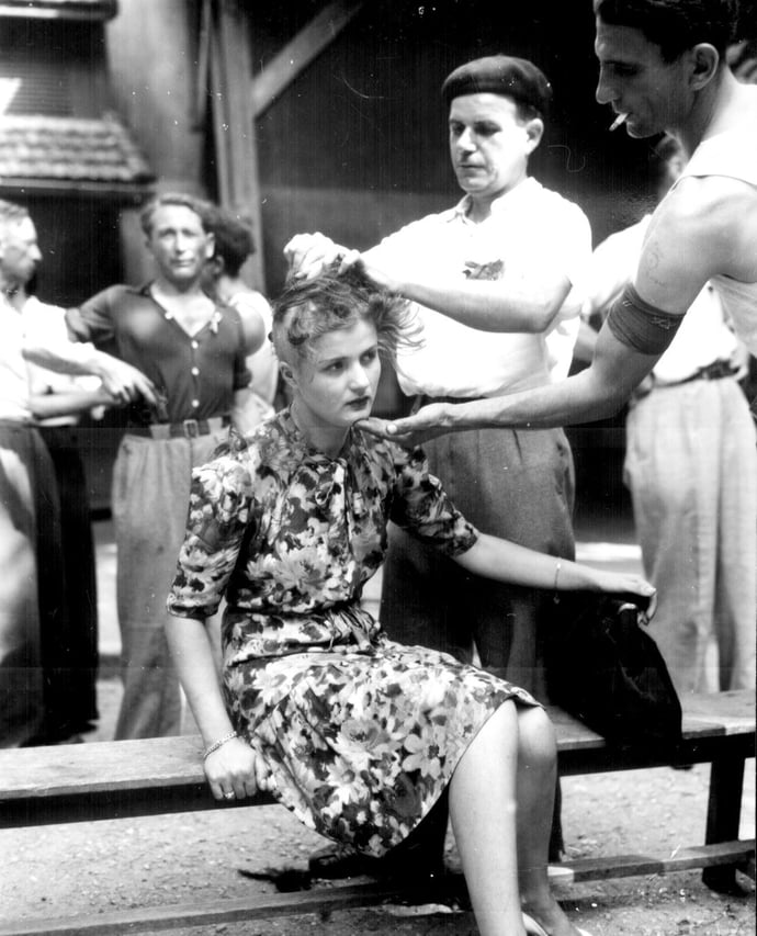 Girl pays the penalty for having had personal relations with the Germans August 1945