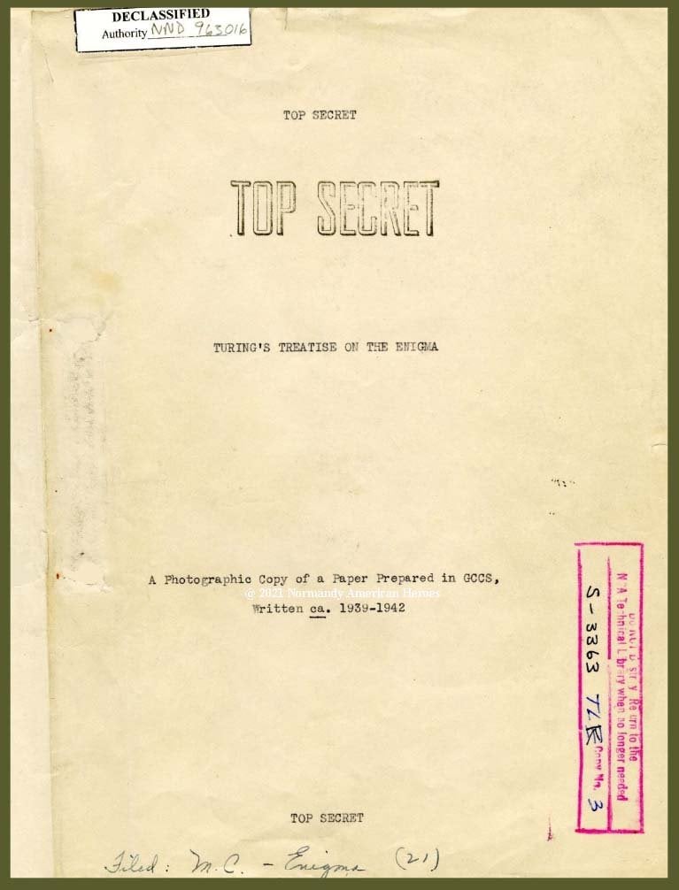 Turing treatise on Enigma