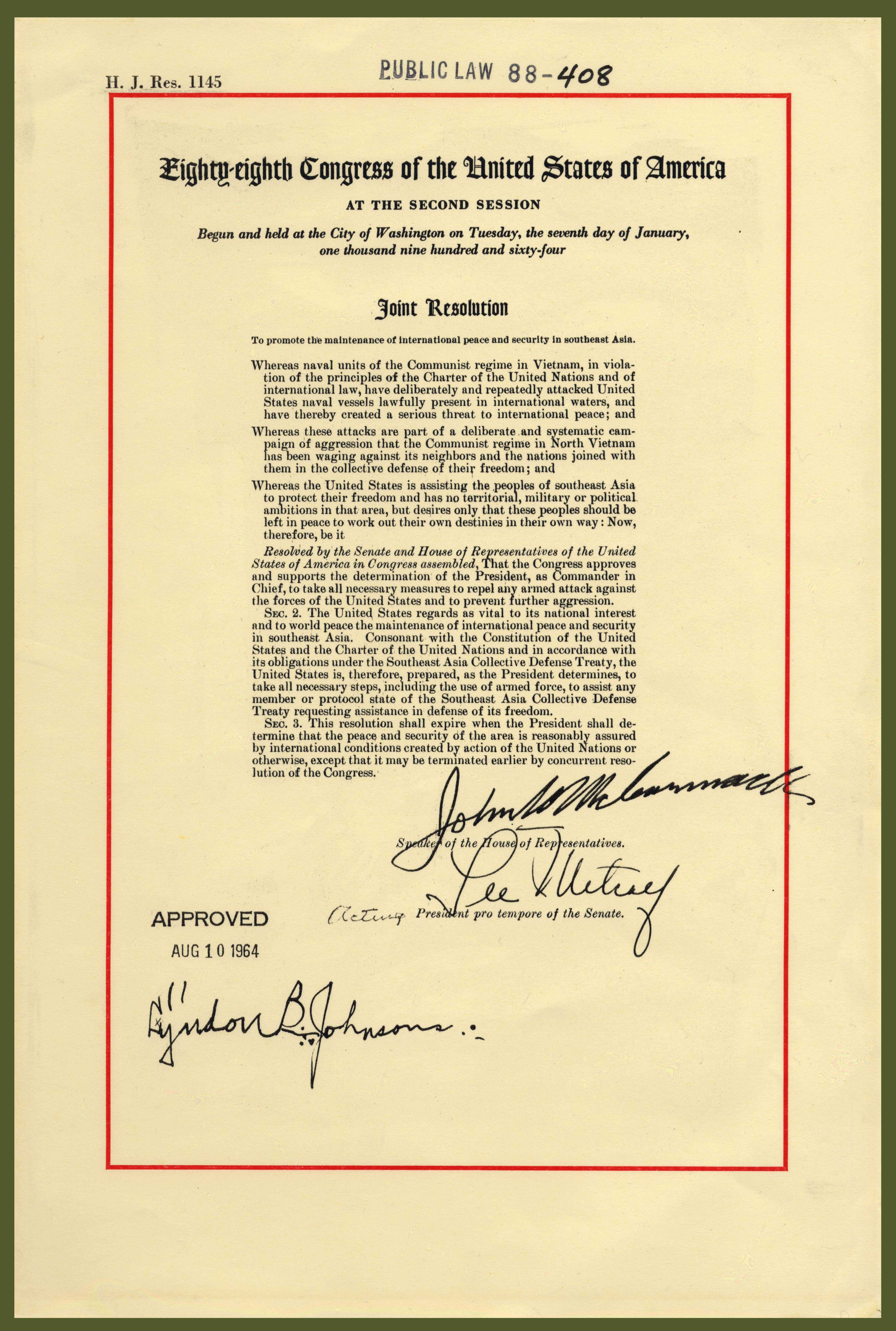 Joint Resolution for the Maintenance of Peace and Security in Southeast Asia