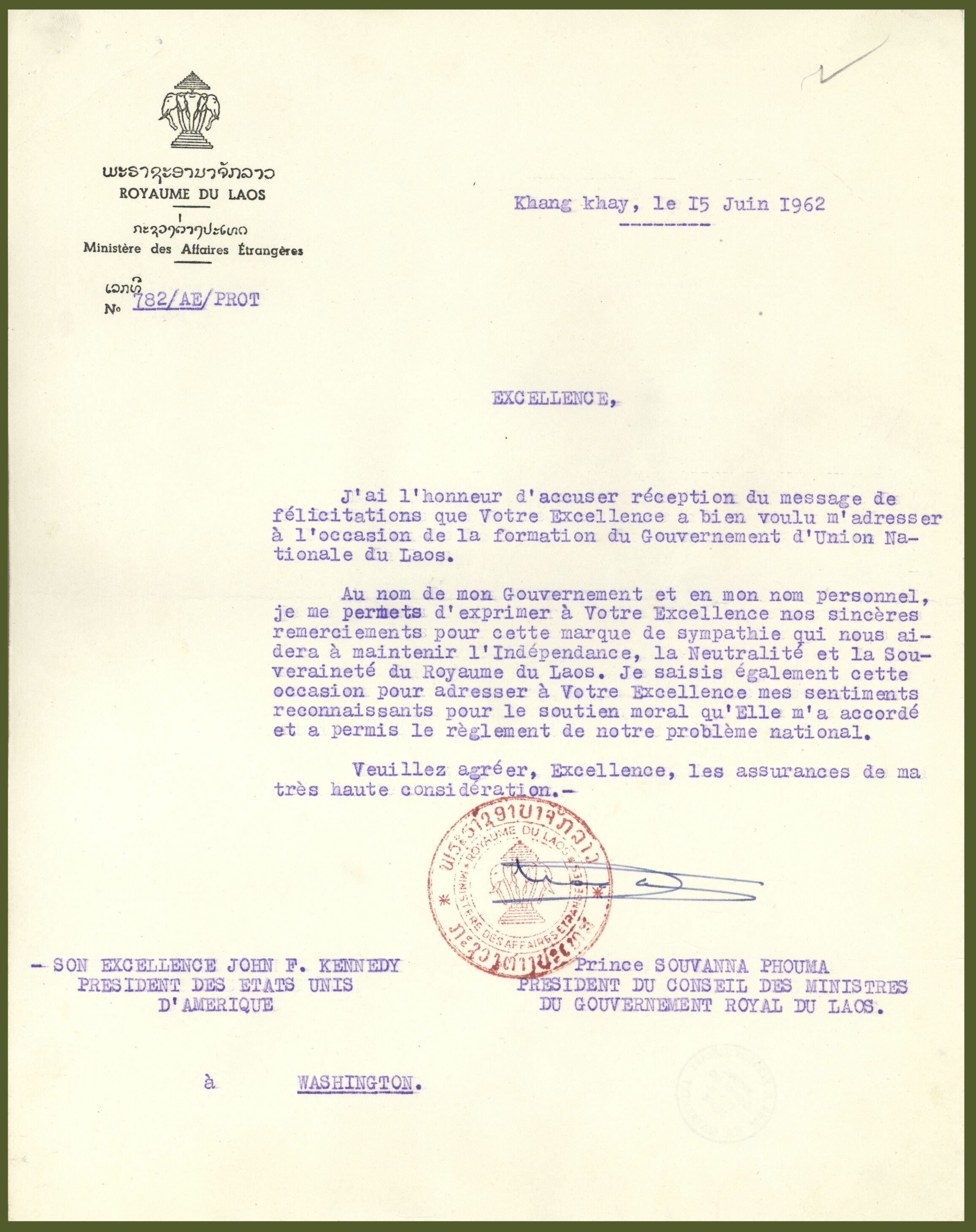 President Souvanna Phouma of Laos