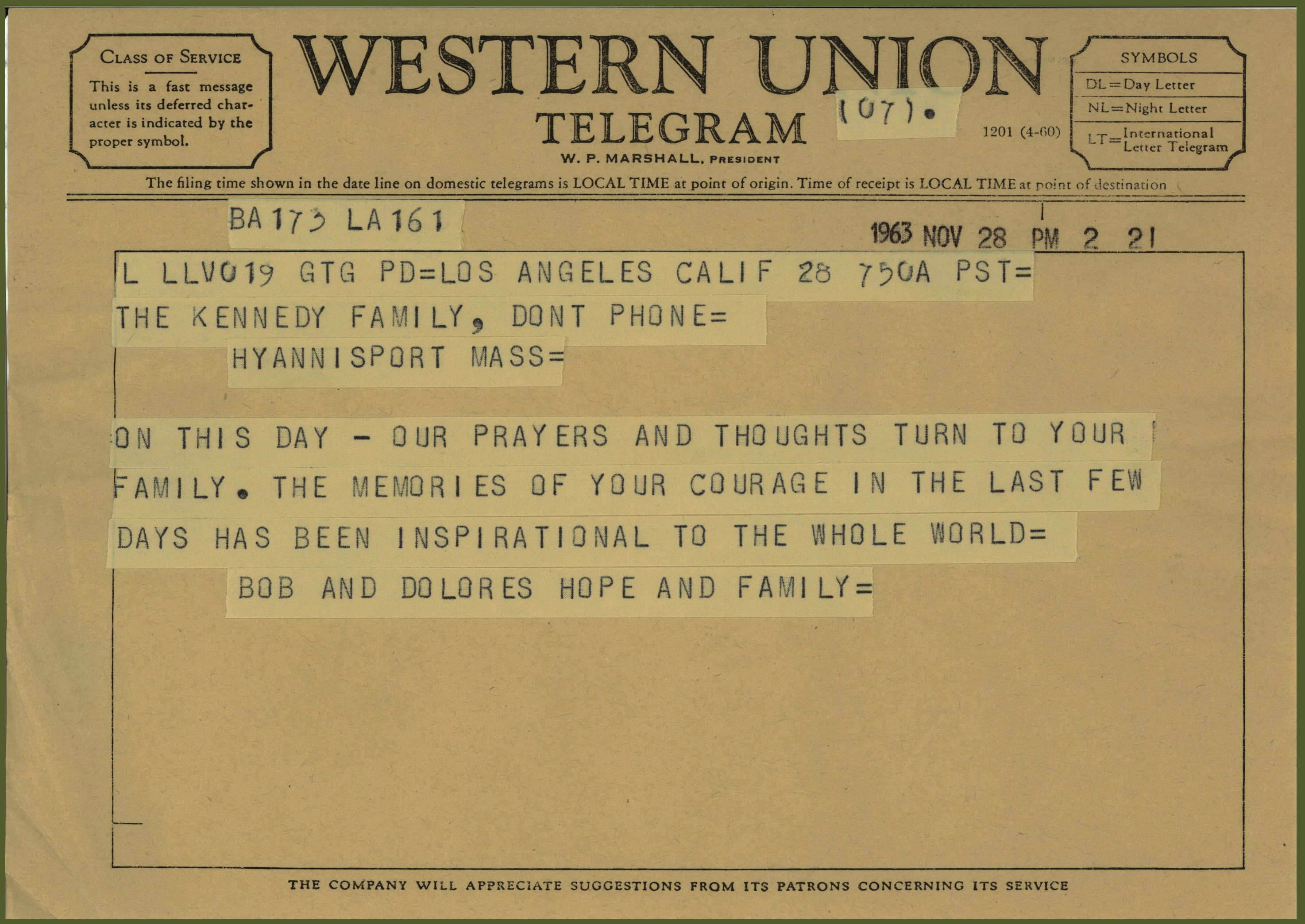 Telegram Bob Hope