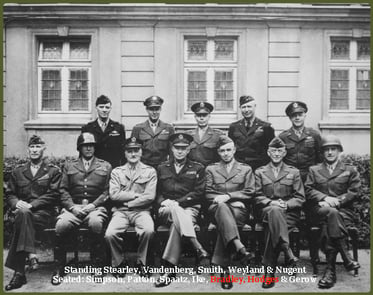This is the brass that did it. Seated are Simpson, Patton (as if you didnt know), Spaatz, Ike himself, Bradley, Hodges and Gerow. Standing are Stearley, Vandenberg, Smith, Weyland and Nugent_-1