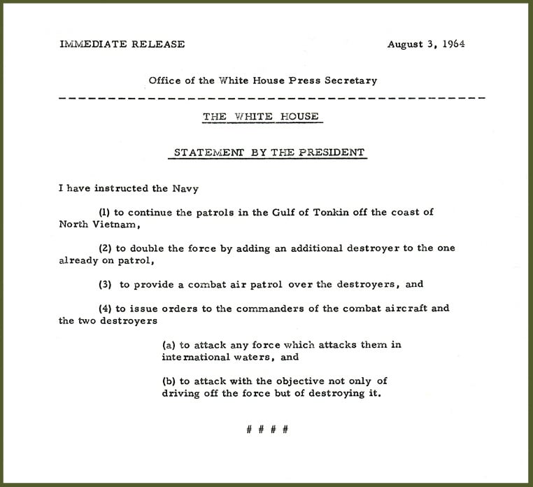 press release informing the public of actions taken following the August 2nd attack on the U.S.S
